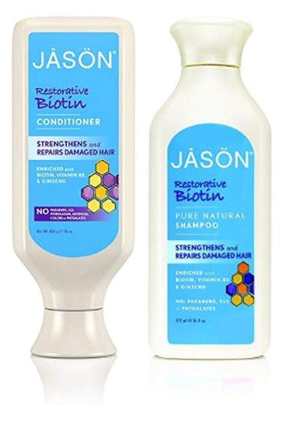 JASON All Natural Organic Biotin Shampoo and Conditioner For Hair Growth and Stopping Hair Loss With Aloe Vera, Ginseng and Chamomile, Paraben Free, Sulfate Free, Vegan, Gluten Free, 16 fl. oz. each