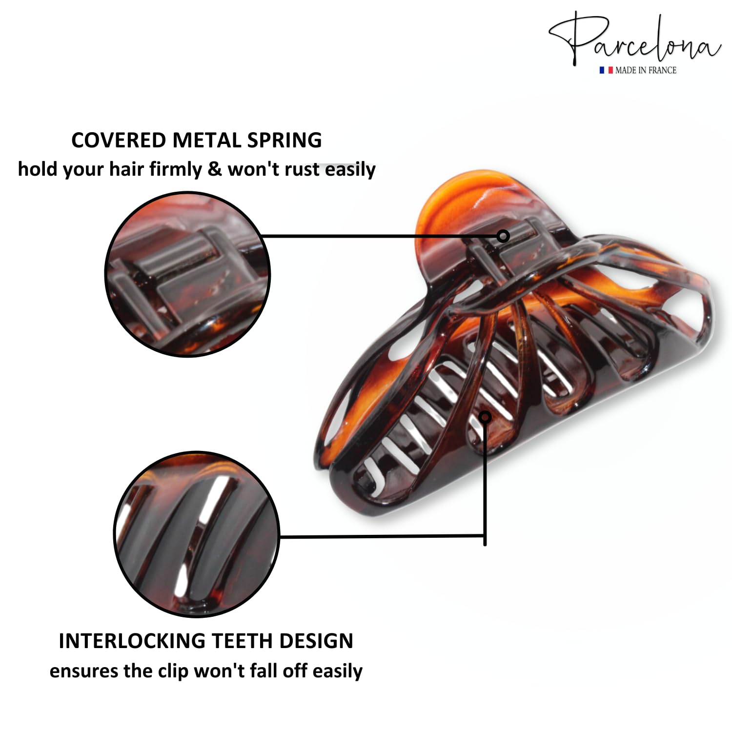 Parcelona French Rain Drop Large Celluloid Shell Claw Jaw Hair Clip with Covered Spring - 4 Inches