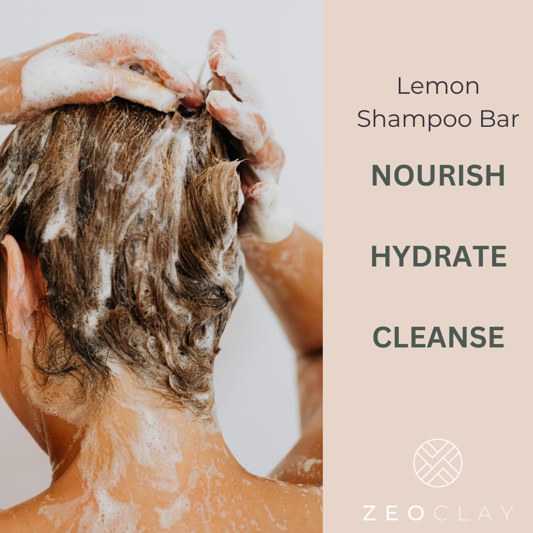 ZeoClay Herbal Shampoo Bar - Lemon Scent - All Natural, Organic Ingredients - Nourish & Moisturize to Prevent Hair and Scalp Dryness