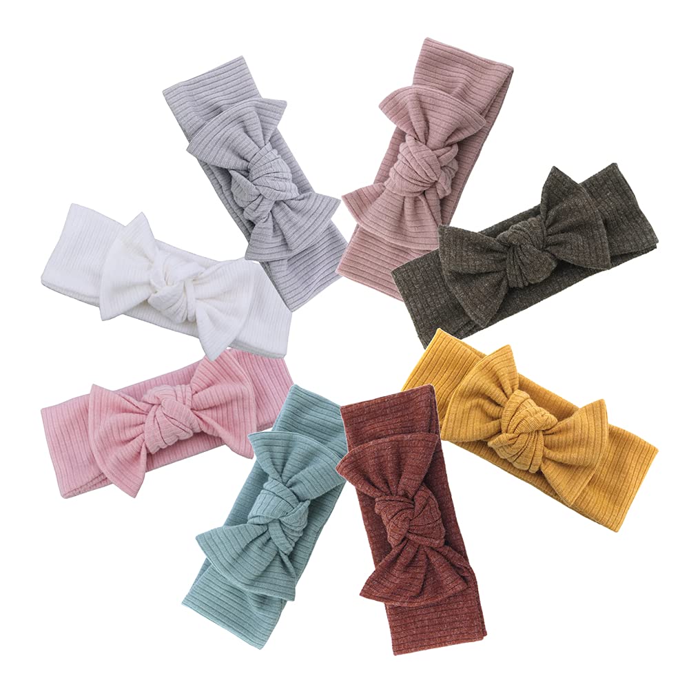 Sugarmelon Baby Headbands Stretchy Hairbands Hair Bow Elastics for Baby Girls Newborn Toddlers Infant Turban Headbands (Ribbed Bow Headband Vanilla)