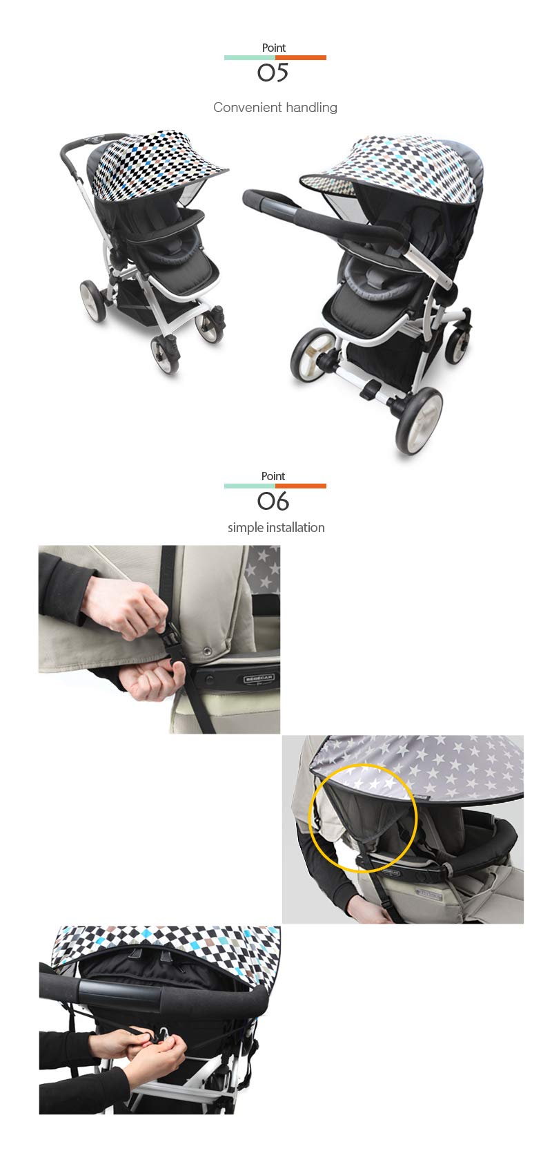 Manito Sun Shade for Strollers and Car Seats - Scandi (Mosaic Black) UPF 50+