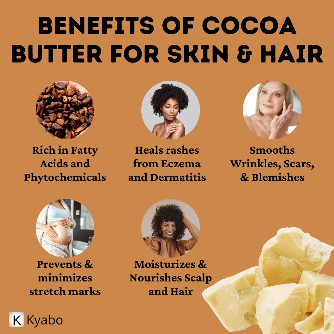 Kyabo 100% Pure and All Natural Cocoa Butter - 3lb - Food Grade - great for making lip balm, cream, hair products, candle, hair removal and craft projects - Made with Organic Cacao