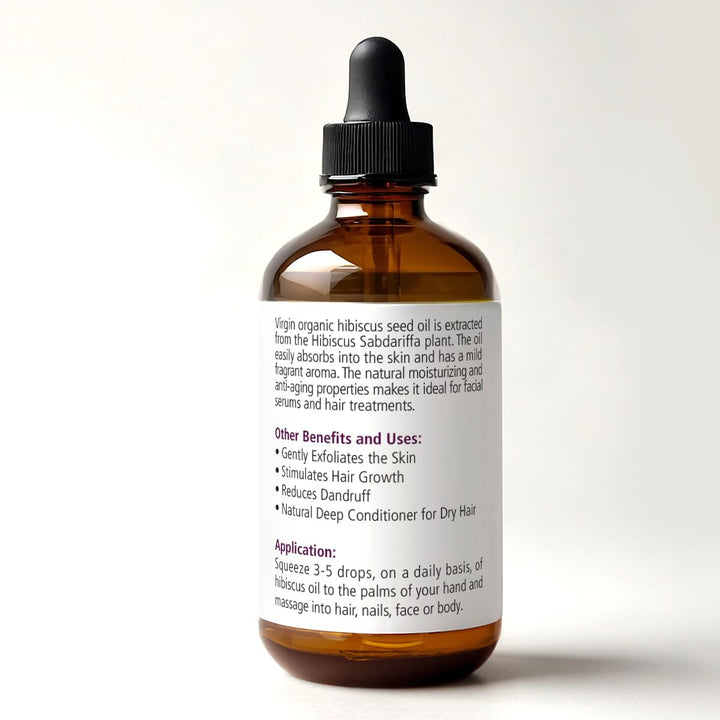 Virgin Organic HIBISCUS SEED OIL | Unrefined Cold Pressed 100 Percent Pure | Large 4 fl oz bottle | All Natural Anti Aging and Hair Growth oil