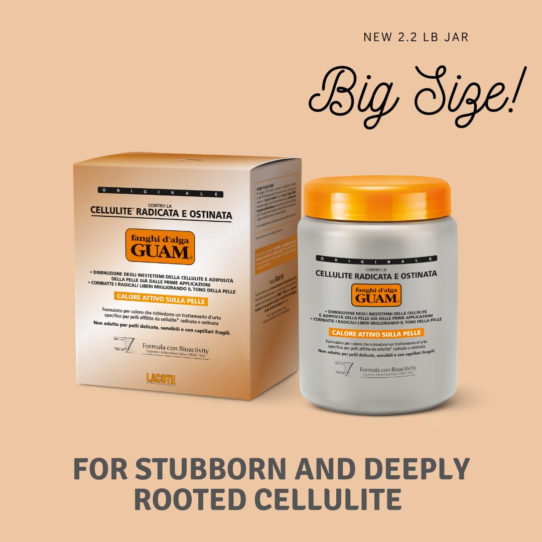 Guam Anti-cellulite Body Wrap for Thighs, Legs, MAX STRENGTH Hot Mud for Stubborn Cellulite, Clay Body Mask with Caffeine, Seaweed and Essential Oils, Reduce Cellulite on Legs (2.2LB)