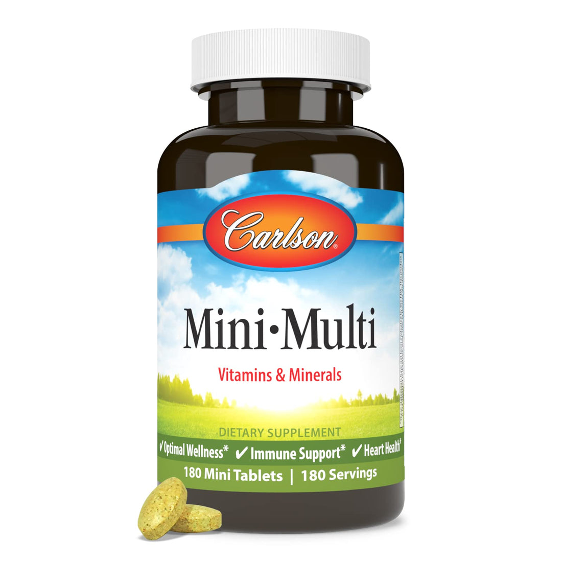 Carlson - Mini-Multi, Small Multivitamin Tablets, Vitamins & Minerals, Immune Support & Heart Health, Optimal Wellness, Mini Multivitamins, Multivitamin Mini Tabs, Easy to Swallow, 180 Mini Tablets