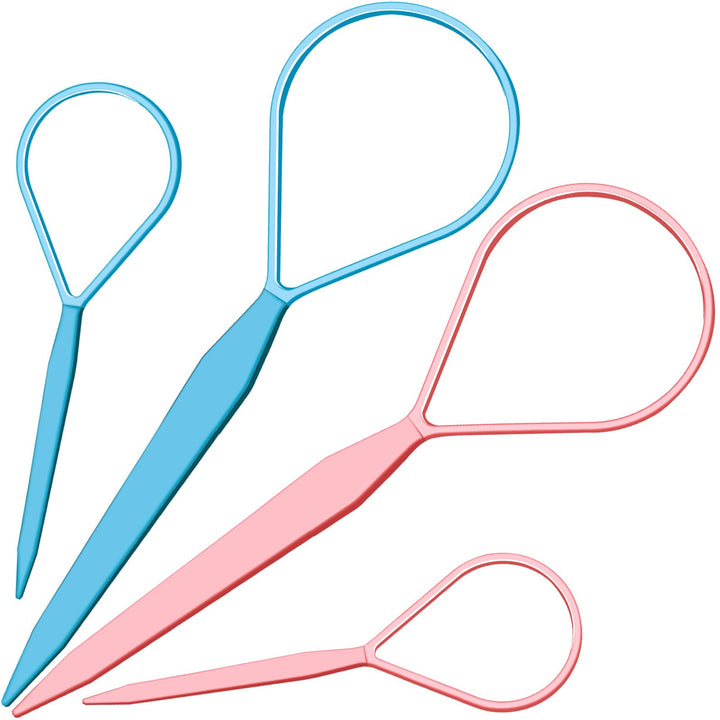Teenitor 4pcs Pony Hair Tail Tools, 2 Pairs Hair Loop Styling Tool Hair Flipper Pull Through Tool, French Braiding Hair Tool Hair Accessories for Women Girls, Loop Hair Tool, Light Blue/Light Pink