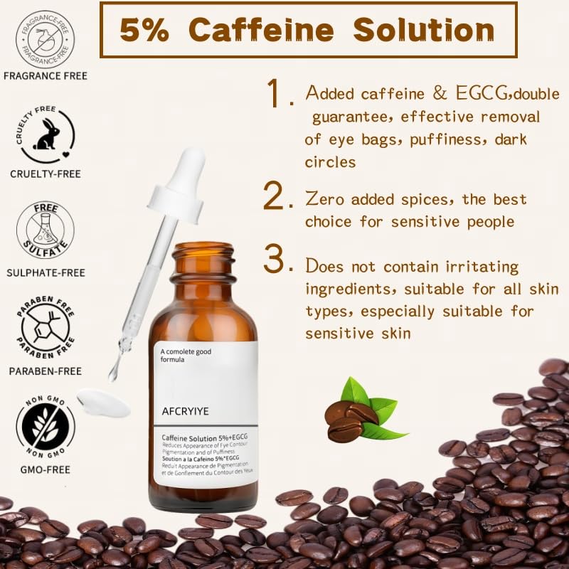 New Caffeine Solution 5%+ EGCG, Facial Caffeine Eye Serum, Moisturizing Eye Solution, Can Reduce Dark Circles And Puffiness.Caffeine Under Eye Serum,30(ML)