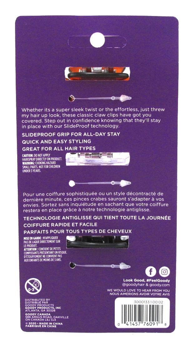 Goody Classics Large Rectangle Claw Hair Clip (Pack of 3)