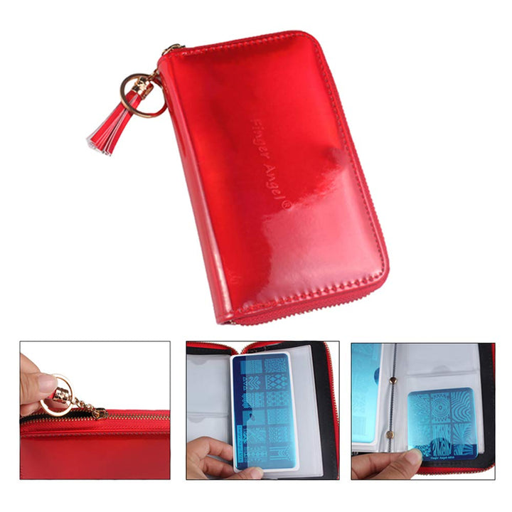 FingerAngel 24Slots Nail Stamping Plate Holder Shimmer Laser Rainbow Siliver Color Case Bag Round Square Rectangle Stamp Plate Organizer