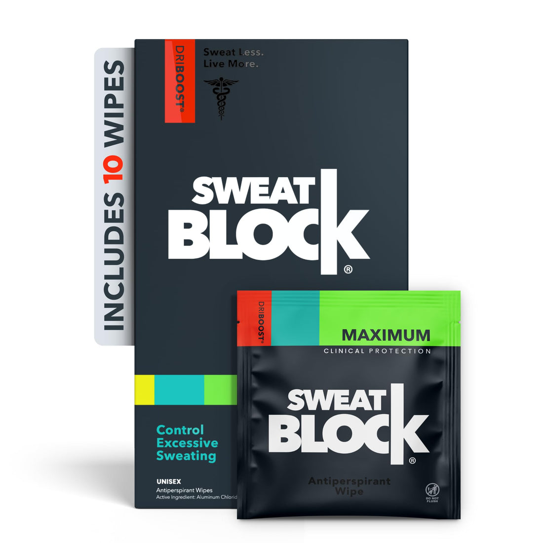 SweatBlock Antiperspirant - Clinical Strength - Reduce sweat up to 7-days per use (8 antiperspirant towelettes)per box