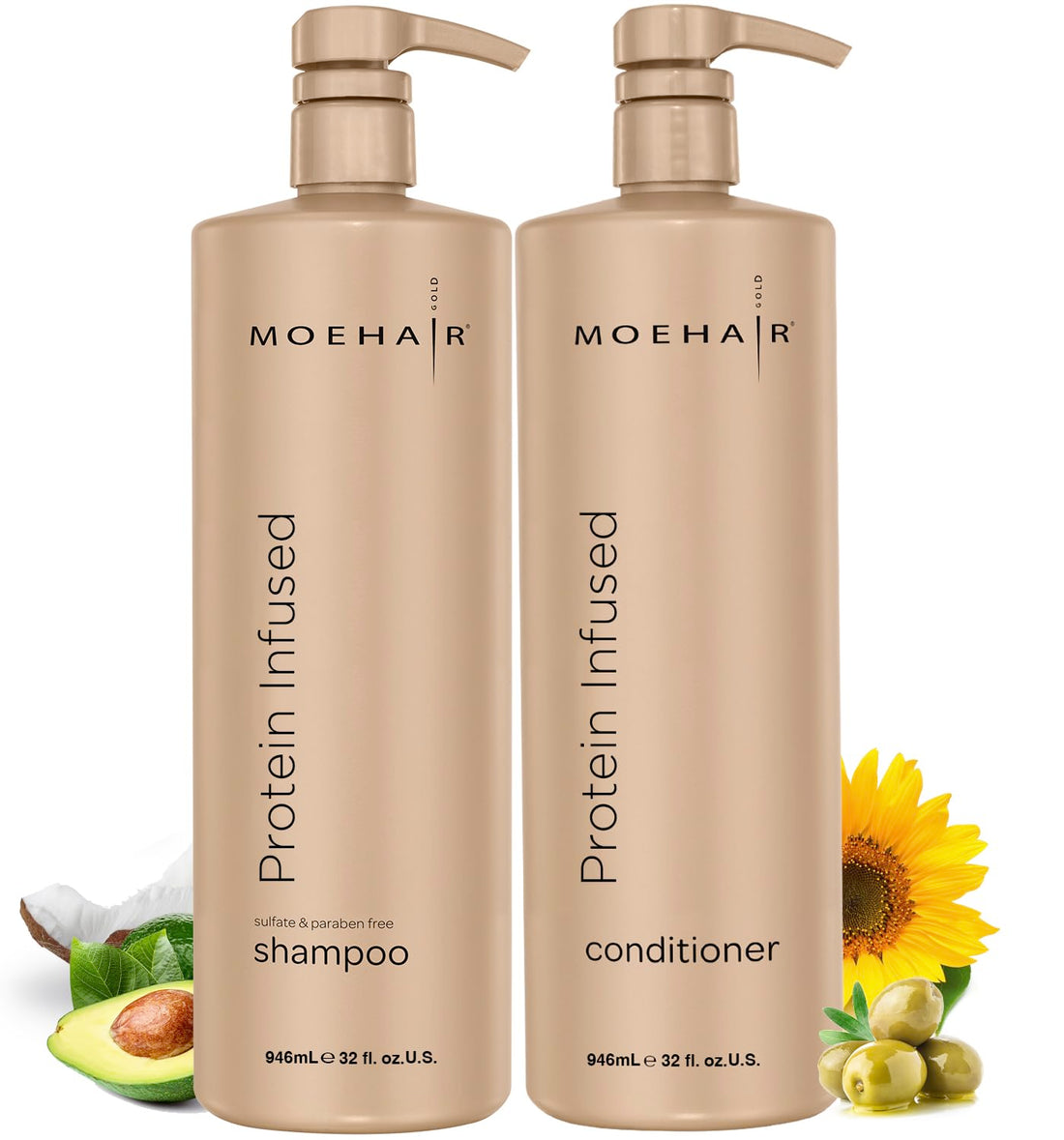 MOEHAIR Protein Infused Shampoo and Conditioner Set for Dry & Damaged Hair | Strengthens Hair Fiber | Sulfate & Paraben Free | Adds Shine, Softens & Hydrates Hair (32 Fl Oz)