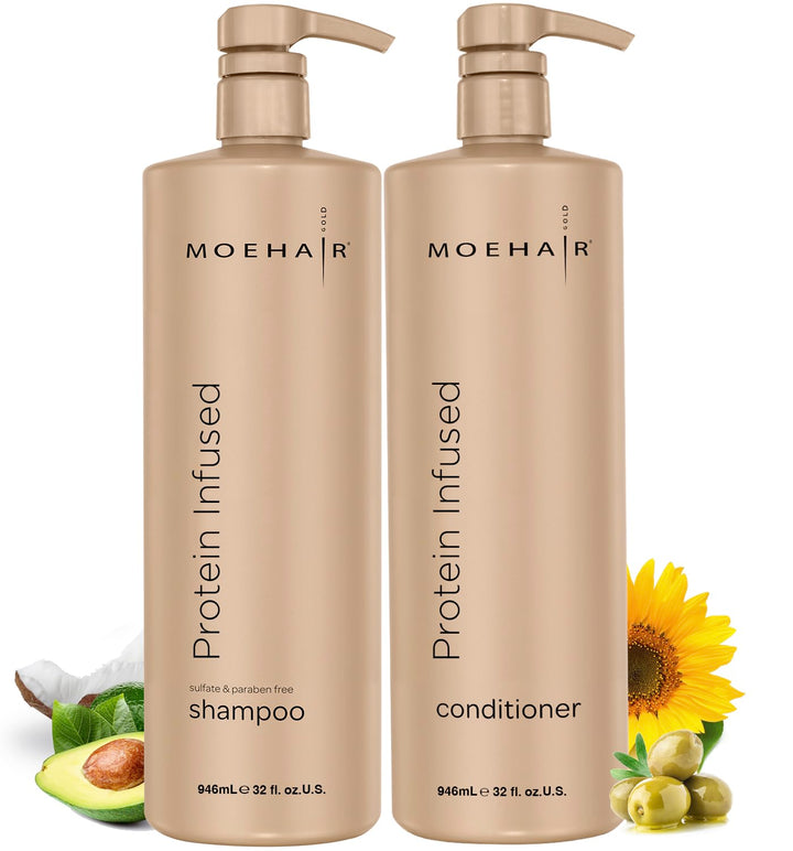 MOEHAIR Protein Infused Shampoo and Conditioner Set for Dry & Damaged Hair | Strengthens Hair Fiber | Sulfate & Paraben Free | Adds Shine, Softens & Hydrates Hair (32 Fl Oz)