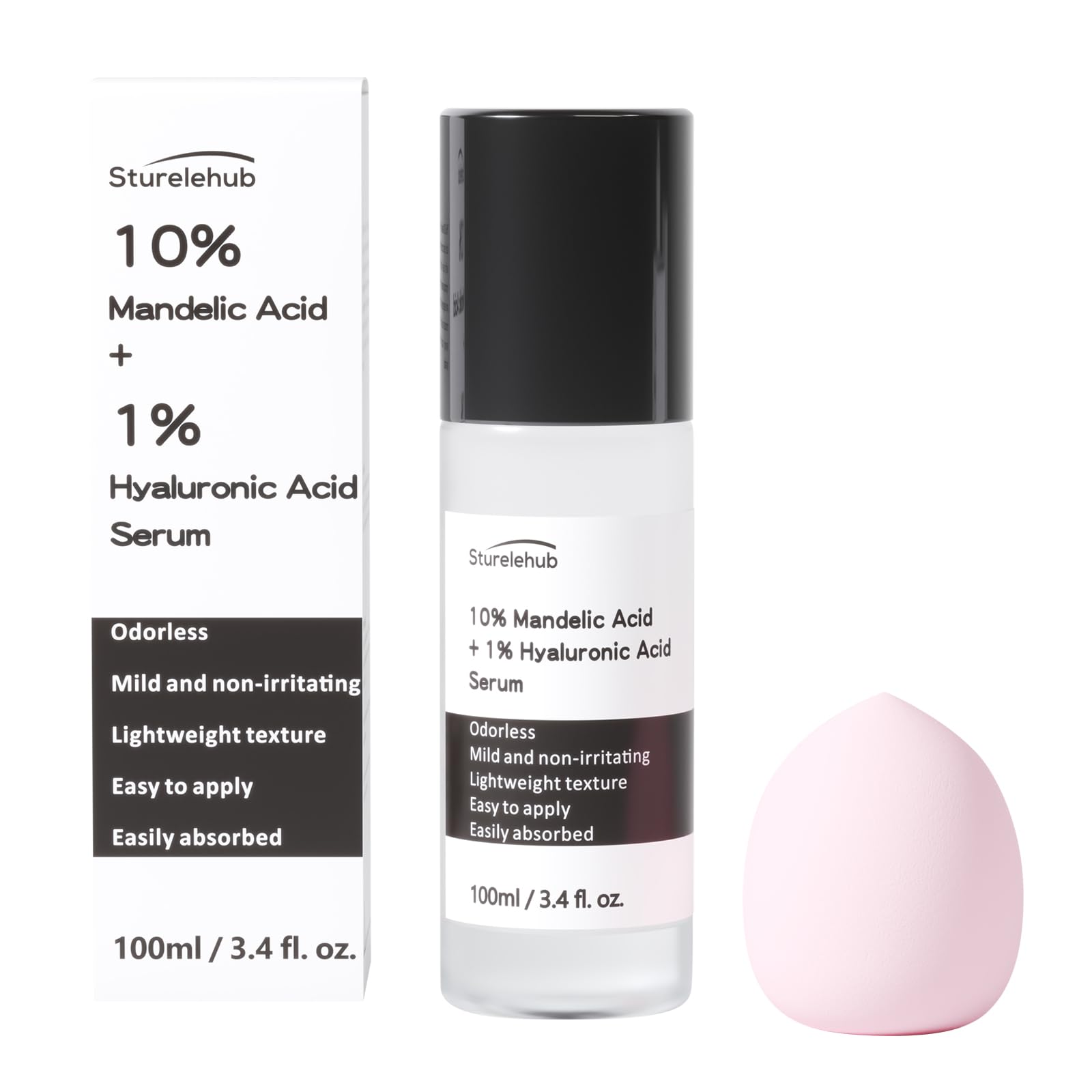 Mandelic Acid 10%+ Hyaluronic Acid 1% Serum, 3.4 fl. oz. / 100ml, Mandelic Acid Serum For Gentle Exfoliation, Mandelic Acid Toner For Face