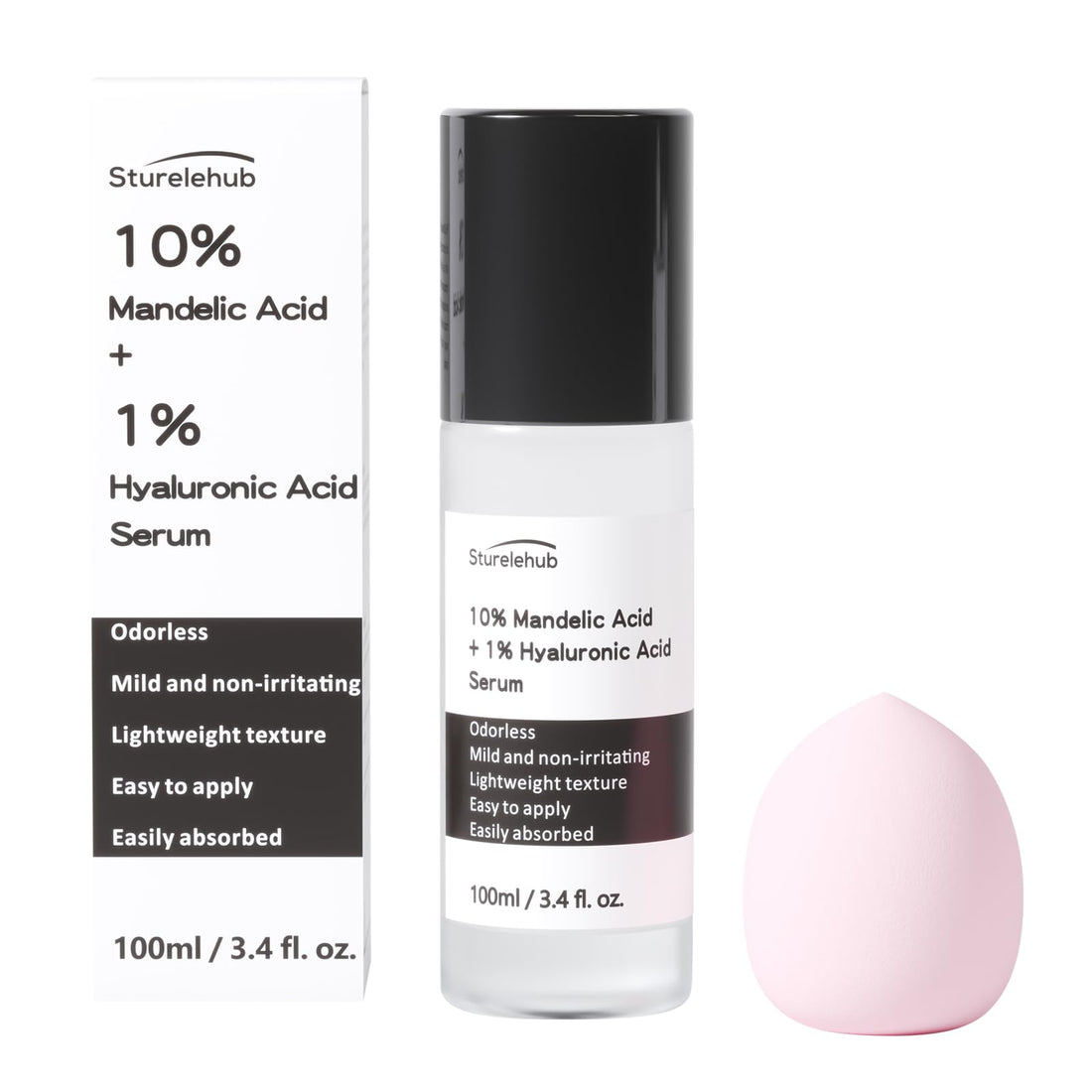 Mandelic Acid 10%+ Hyaluronic Acid 1% Serum, 3.4 fl. oz. / 100ml, Mandelic Acid Serum For Gentle Exfoliation, Mandelic Acid Toner For Face