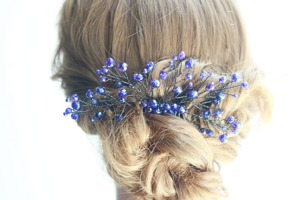 Missgrace Bridal Bridesmaid Wedding Blue Hair Comb Women Crystal Hair Clip Headpiece for Wedding Party and Special Occasions