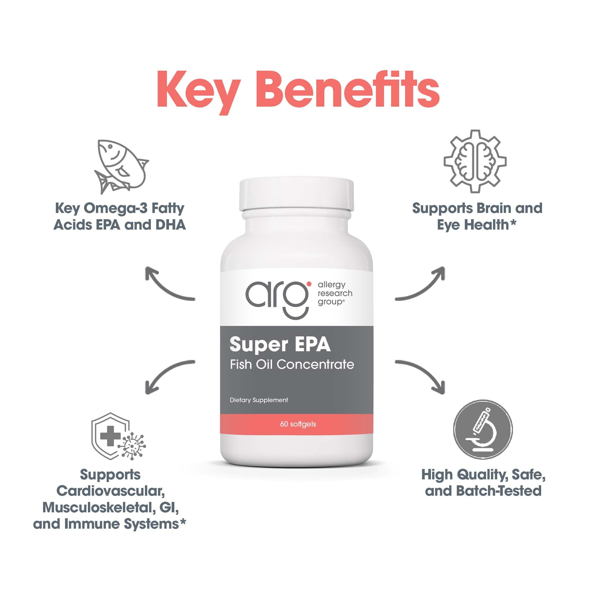 Allergy Research Group Super EPA - Omega 3 Supplement, Fish Oil Concentrate, EPA, DHA, Omega 3 Fatty Acids, Sustainably-Sourced Anchovies - 60 Count