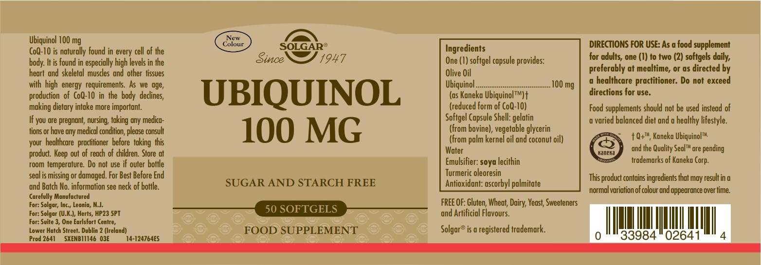 Solgar Ubiquinol 100 mg, 50 Softgels - Advanced Antioxidant Support - Reduced Coenzyme Q10 (CoQ-10) - Gluten Free, Dairy Free - 50 Servings