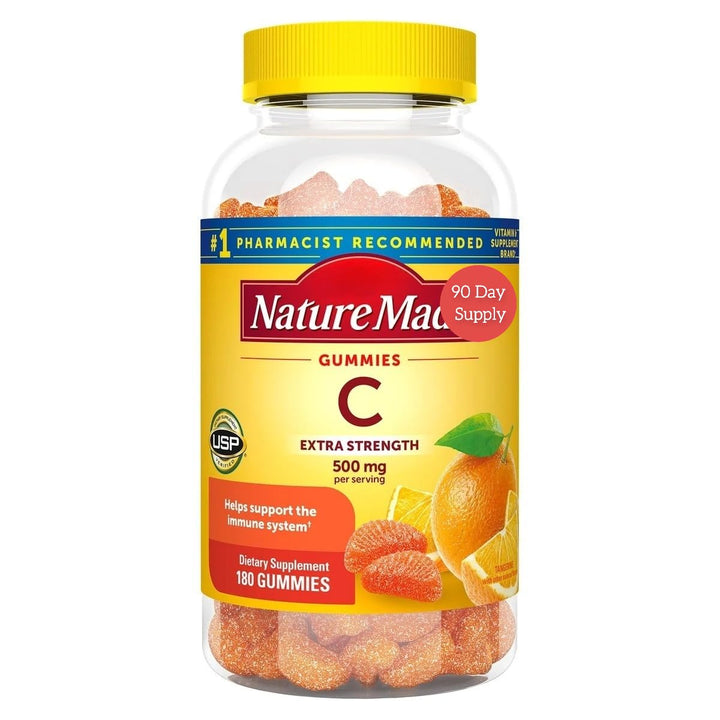 Generic Nature Mades Extra Strength Vitamin C 500mg Adult Gummies, 180 Count Bundle, Immune Health and Antioxidant Support, 90 Day Supply