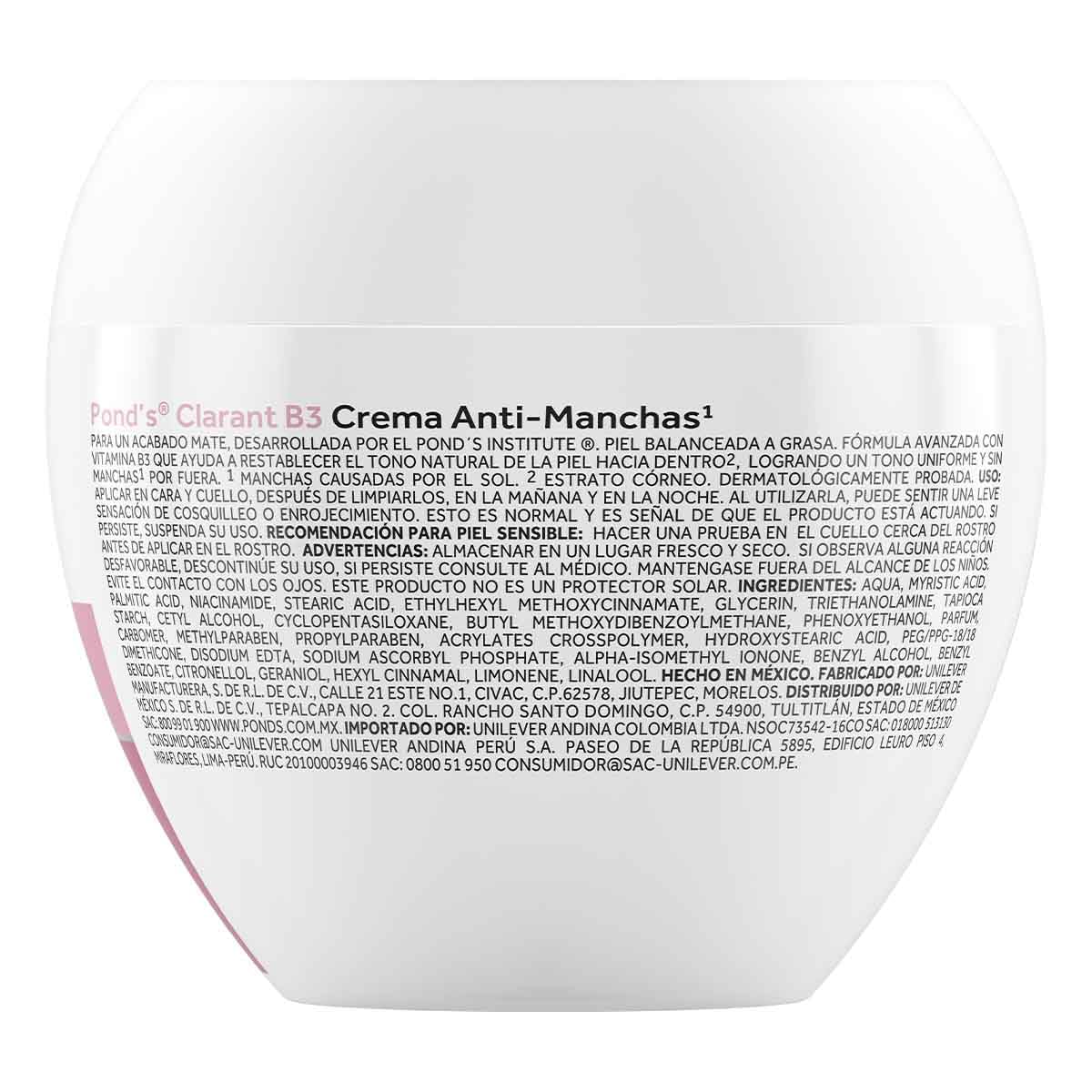 Pond's Clarant B3 Anti-dark Moisturizing Cream, for Normal to Oily Skin, 7oz Crema Aclaradora De Piel Contra Las Manchas 200gr by Pond's