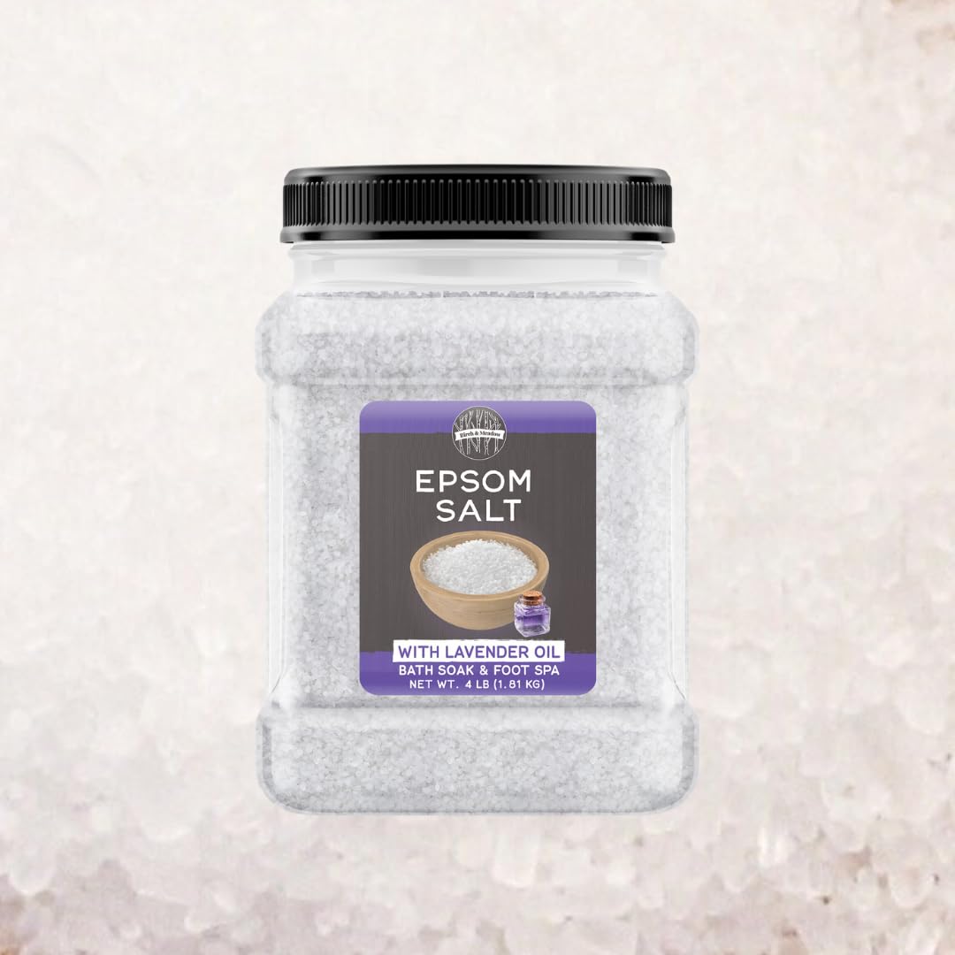 Birch & Meadow Epsom Salt with Lavender Oil, 4 lb, Magnesium Sulfate, Bath Soak, Rejuvenating Scent