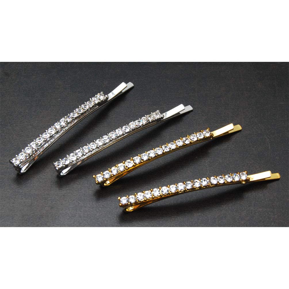 Luxxii Rhinestone Crystal Decorated Hair Barrette Clip Hair Pin (Pack 4, Silver & Gold Tone)