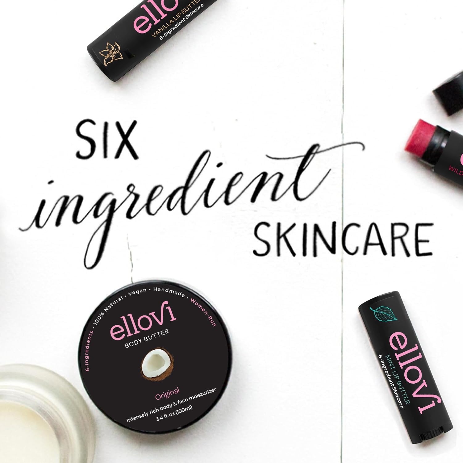 Ellovi Natural Lip Butter Lip Balm - Mint - Pure Enough to Eat - Made With Just 6 Vegan Ingredients - Moisturizing Lip Care for All Day Hydration (Single)