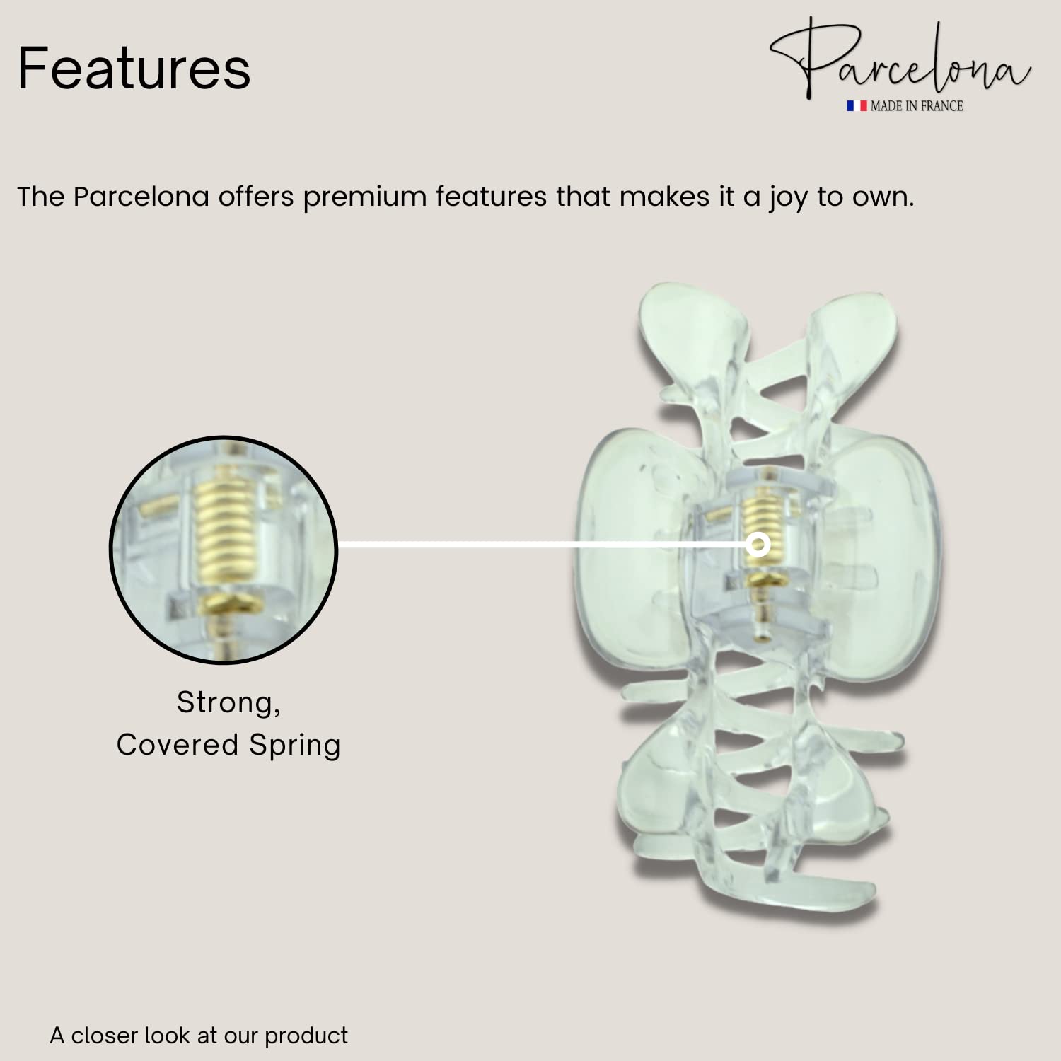 Parcelona French Classic Crystal Clear Covered Spring Celluloid Jaw Hair Claw Clip Clutcher