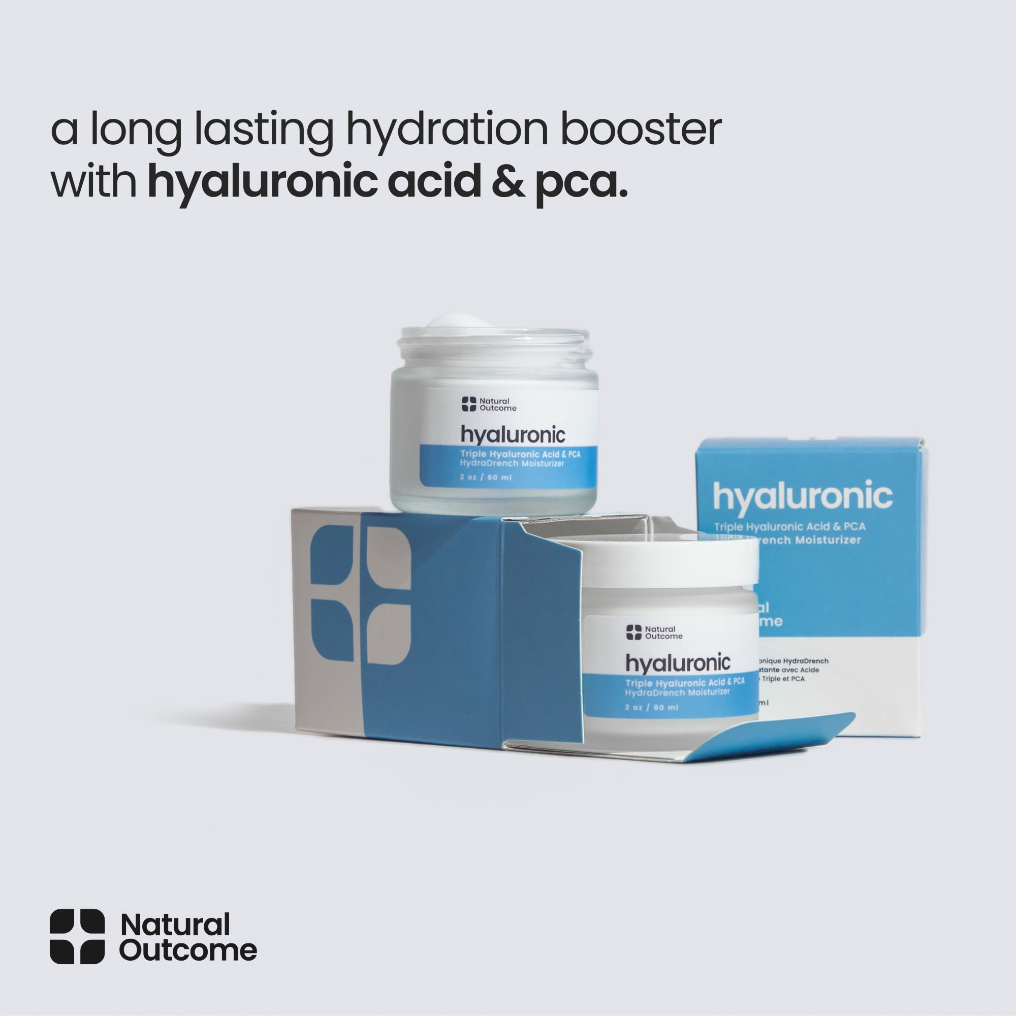 Natual Outcome - Hyaluronic Acid Moisturizer Face Cream for Skin, Daily Day & Night Hydrating Lotion Triple Hyaluronic Acid & PCA - Vegan, Cruelty Free, Fragrance Free 2 OZ