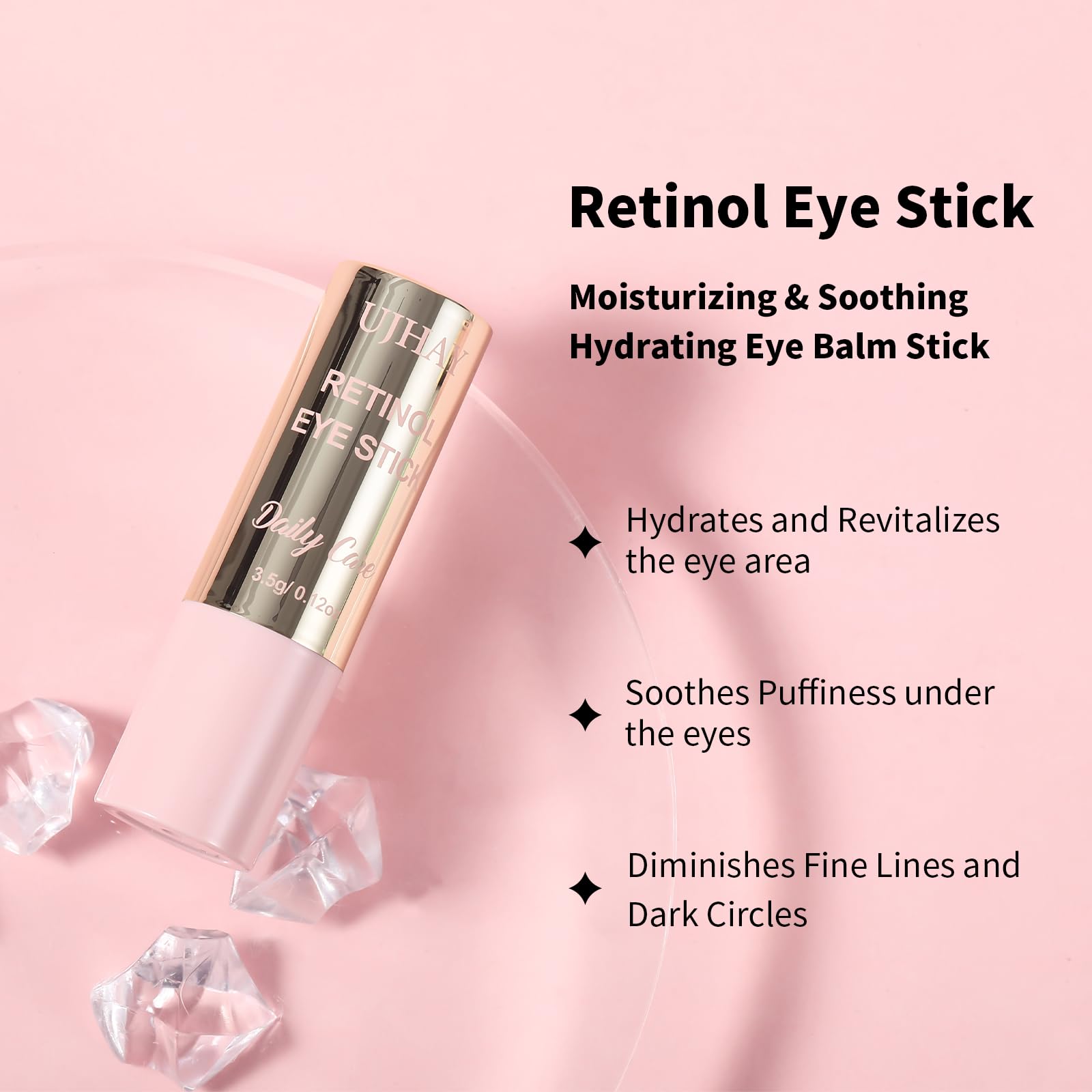 UJhay Retinol Eye Stick, Anti-Aging Eye Cream for Wrinkles, Dark Circles, Puffiness & Bags Under Eyes, All-in-one Multi Eye Balm with Caffeine, Vitamin C, Hydrating & Firming Skin