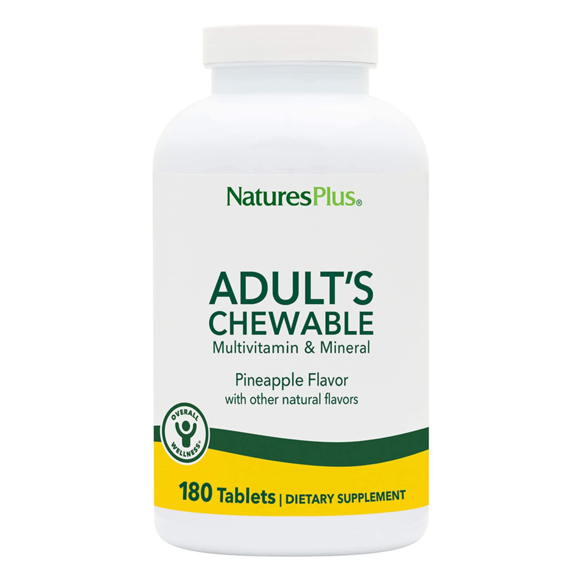 NaturesPlus Adult's Chewable Multivitamin - 180 Vegetarian Tablets - Pineapple Flavor - Natural Whole Foods Supplement for Overall Health, Energy - Gluten-Free - 180 Servings