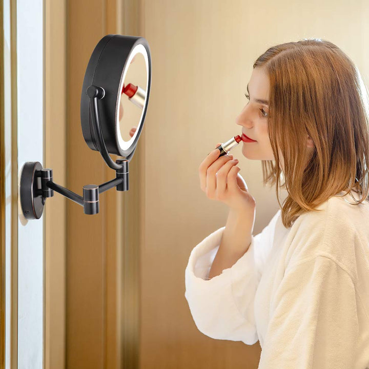 GURUN 8.5 Inch Magnifying Makeup Mirror with 3 Tones LED Lights Double Sided Vanity Mirror for Bathroom with 10X Magnification M1809DO (Oil-Rubbed Bronze/10X)