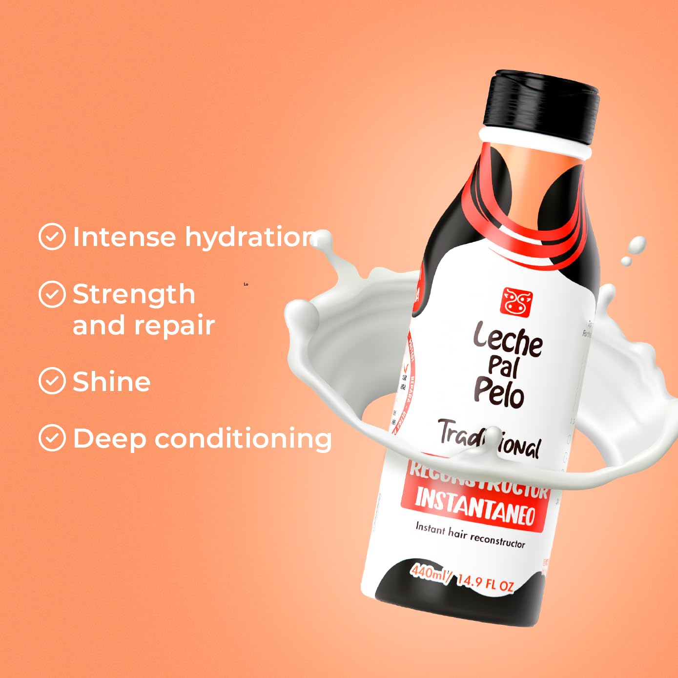 Leche Pal Pelo - Instant Hair Reconstructor Treatment with Natural Soy, Wheat, Aloe and Avocado. Provides Intensive Hydration -14.9 Ounces. Tratamiento Reconstructor Con Soya, Trigo, Aguacate y Aloe