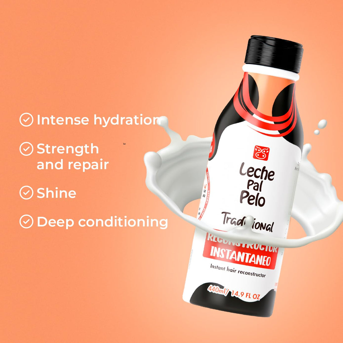 Leche Pal Pelo - Instant Hair Reconstructor Treatment with Natural Soy, Wheat, Aloe and Avocado. Provides Intensive Hydration -14.9 Ounces. Tratamiento Reconstructor Con Soya, Trigo, Aguacate y Aloe