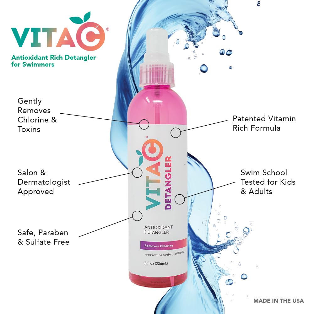 Vita C Swimmers Post-Swim Spray, Chlorine Eliminator to Condition & Detangle your Hair, Patented Vitamin C Enriched Antioxidant Formula - 8 Fl Oz