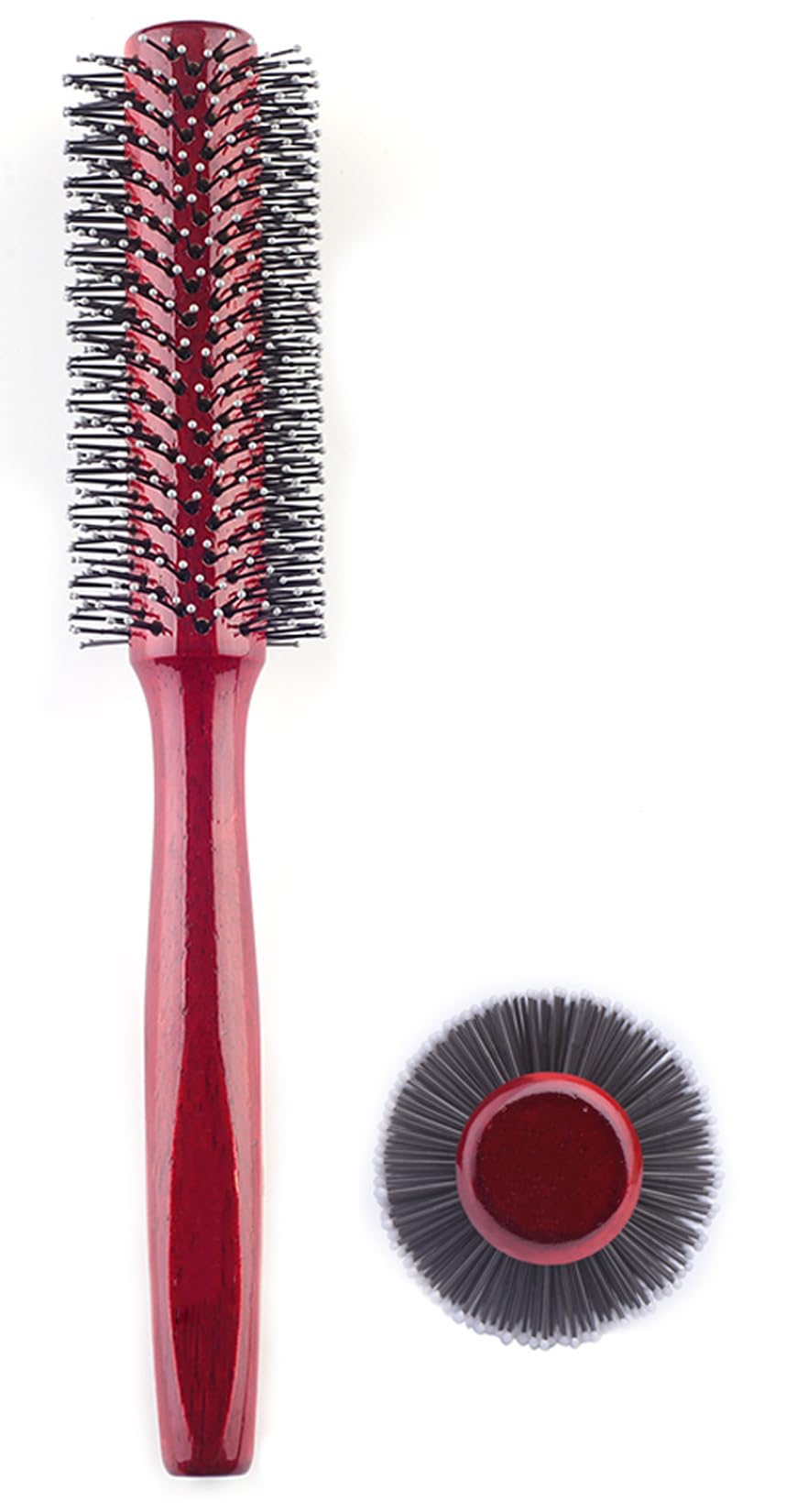 Small Round Hair Brush for Blow Drying with Soft Nylon Bristles, 1.6 Inch, for Short or Medium Curly Hair-Red