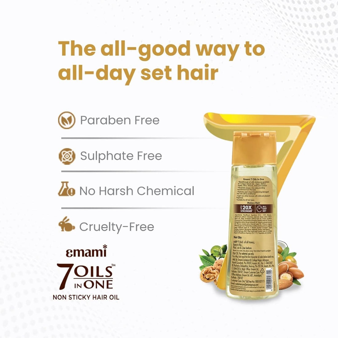 Emami 7-in-1 Hair Oil | with Natural Ayurvedic Herbs | Repairs Hair Damage | Nourishes Scalp | Fights Dandruff | Provides Strong & Healthy Hairs | 3.38 Fl Oz/100ml