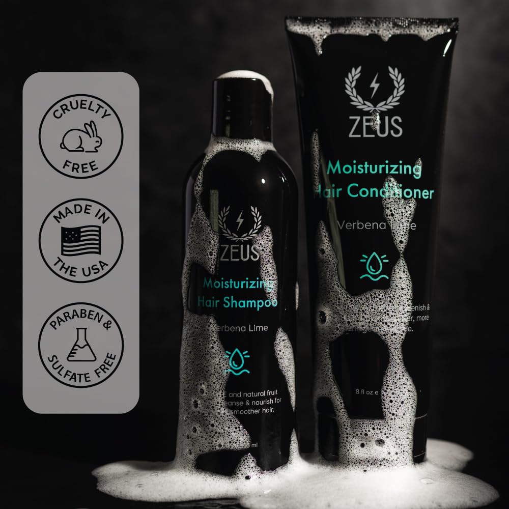 ZEUS Moisturizing Daily Hair Wash Set – Shampoo & Conditioner Combo with Natural Fruit Extracts for Healthy, Stronger & Smoother Hair (Made in USA) Verbena Lime