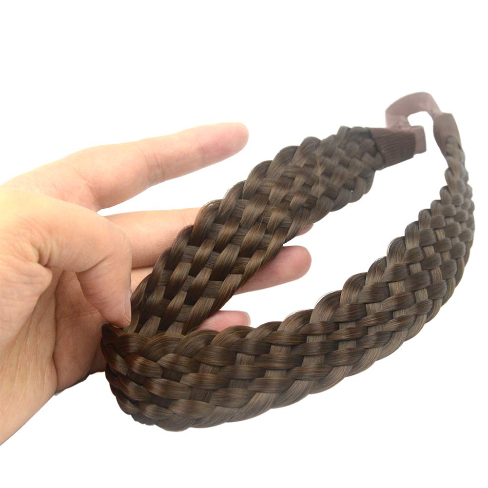 #Chocolate-8: Ahairbeauty 8 Plaited Braided Headband Hair Band Synthetic Hairpieces Braid Wig Piano Two Tone Colors Accessories For Women Girl With Elastic Strap Wide 1.2 Inch (#C