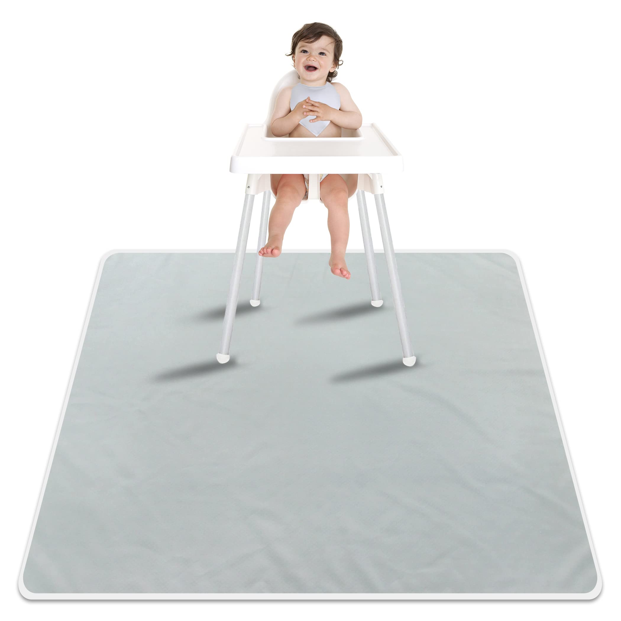 Paw Legend Washable Highchair Splat Floor Mat- Anti-Slip Silicone Spot Splash Mess Mat(53'' X 53'')-Food Catcher Art Craft Leak Proof Mat,Grey