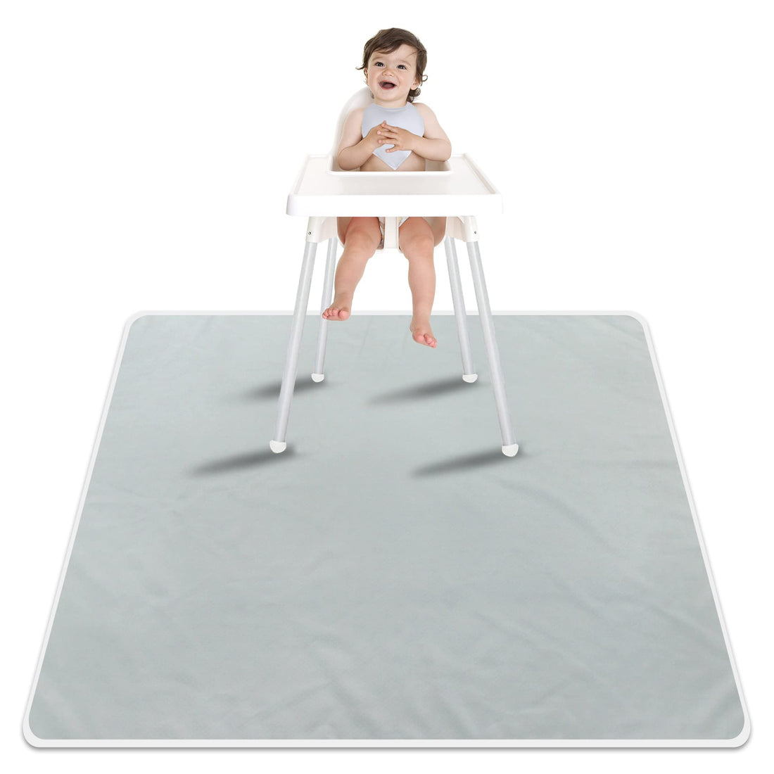 Paw Legend Washable Highchair Splat Floor Mat- Anti-Slip Silicone Spot Splash Mess Mat(53'' X 53'')-Food Catcher Art Craft Leak Proof Mat,Grey