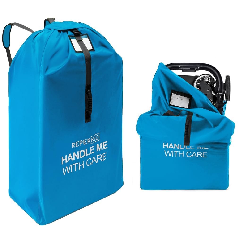 reperkid Large Stroller Bag for Airplane Travel, Blue, 47 H x 24 W x 15 D, Fits Most Large, Single, Double, Jogging Strollers – Premium Waterproof Cover, Adjustable Shoulder Straps