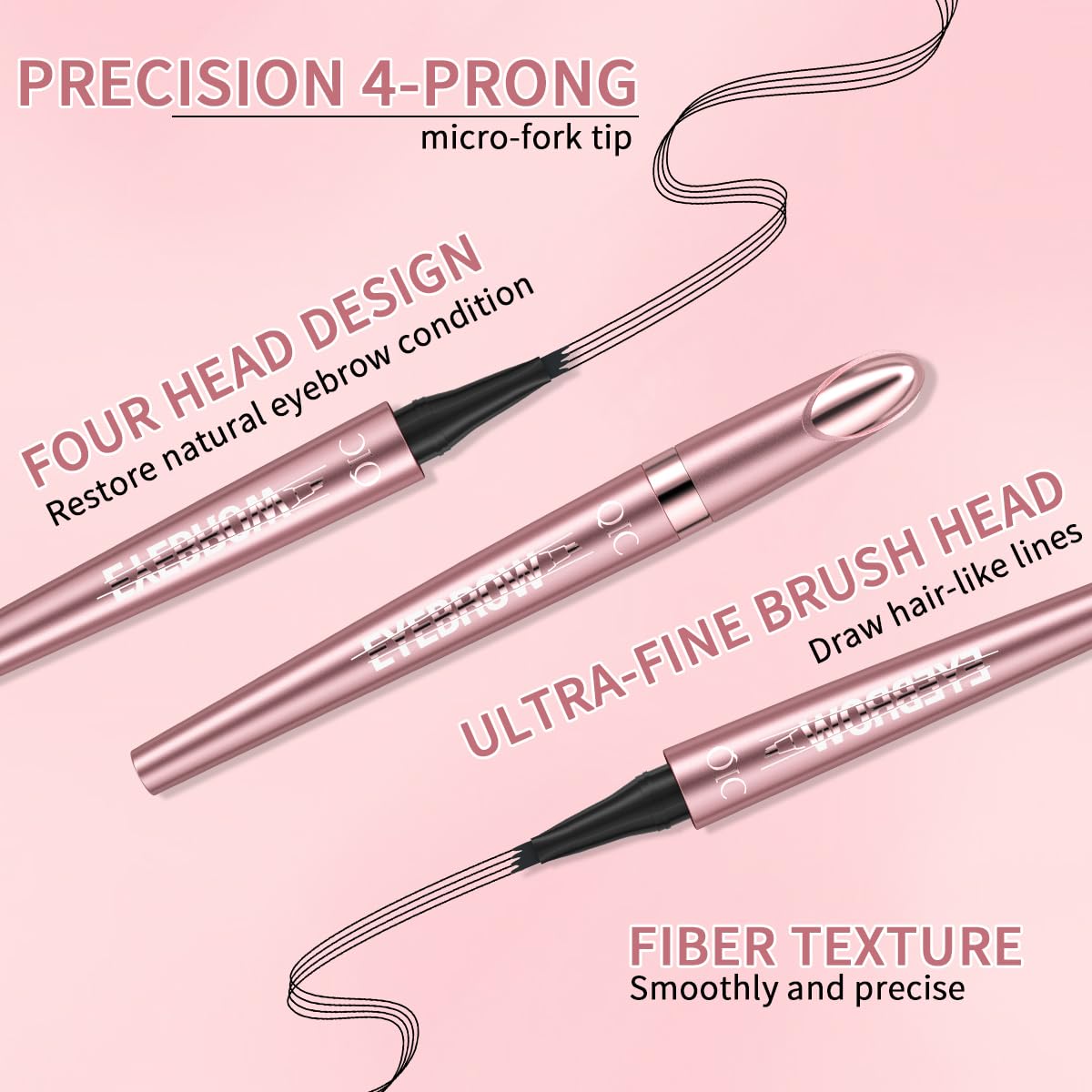 3D Waterproof Microblading Eyebrow Pen with 4 Fork Tip,QIC Eyebrow 4 Tip Brow Pencil,Long-Lasting Natural Eyebrow Hair,Magic Eyebrow Pencil Eyebrow Brush (Black brown)