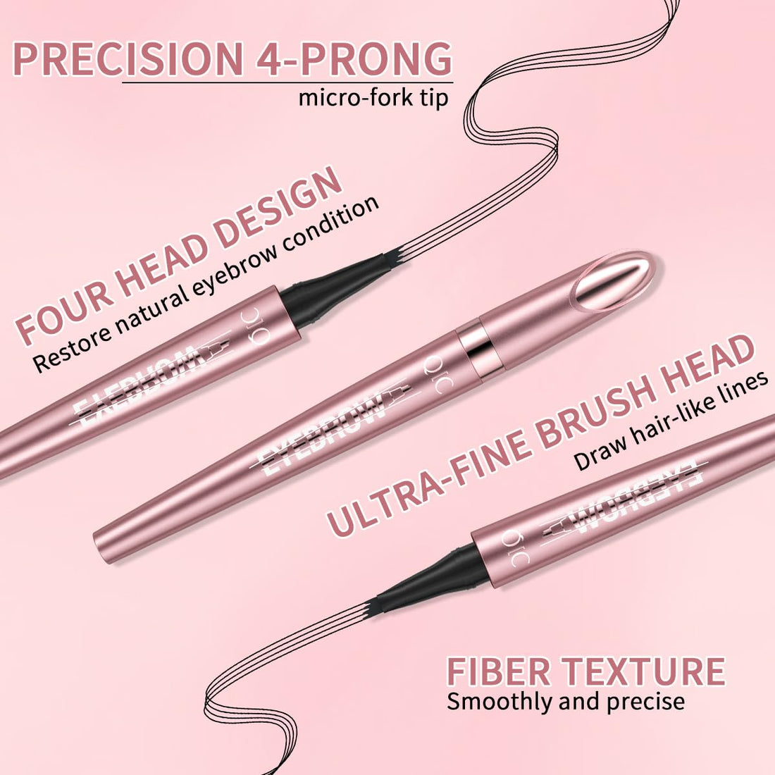 3D Waterproof Microblading Eyebrow Pen with 4 Fork Tip,QIC Eyebrow 4 Tip Brow Pencil,Long-Lasting Natural Eyebrow Hair,Magic Eyebrow Pencil Eyebrow Brush (Black brown)