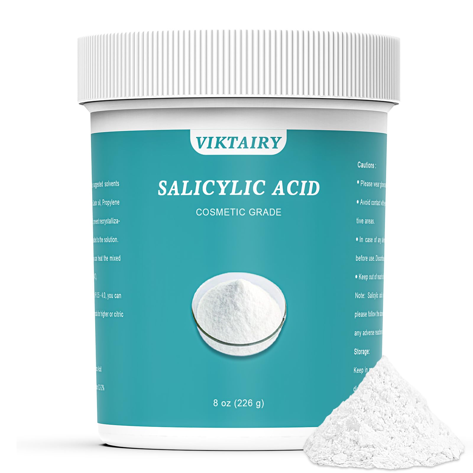 Pure Salicylic Acid Powder (8 oz), Cosmetic Grade Original Ingredients with no Additives, BHA Exfoliant for DIY Cleanser, Toner, Shampoo, Body Wash, Lotion