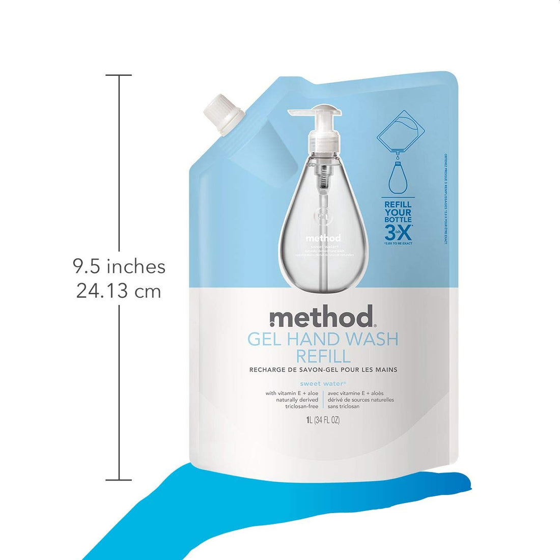Method Gel Hand Soap Refill, Sweet Water, 34 Fl Oz (Pack of 3)