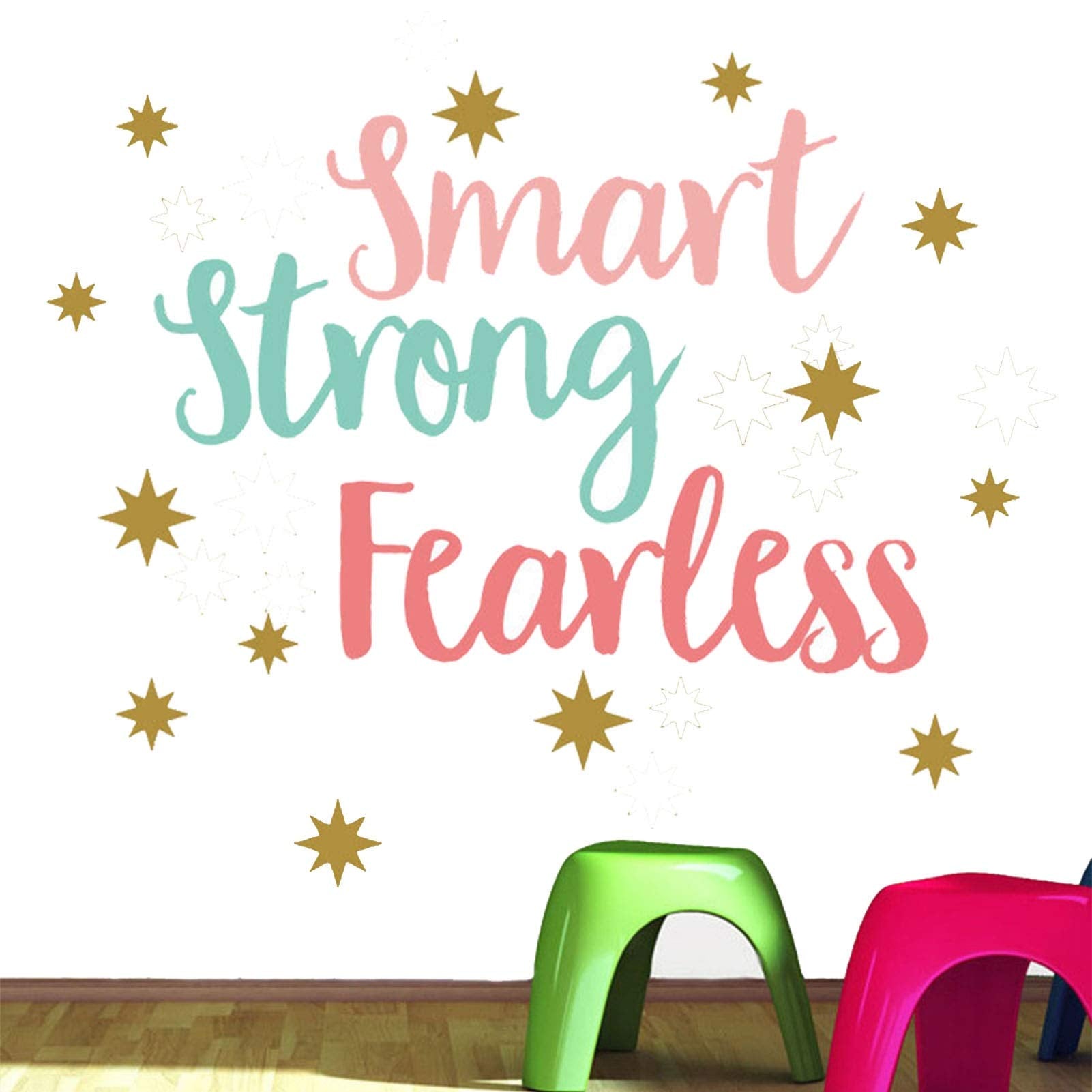 Inspirational Wall Decor Quotes for Girl Room –Smart Strong Fearless– Stars Decor for Living Room Bedroom Classroom Playroom Nursery Girls Boys Room Wall Decals Decorations