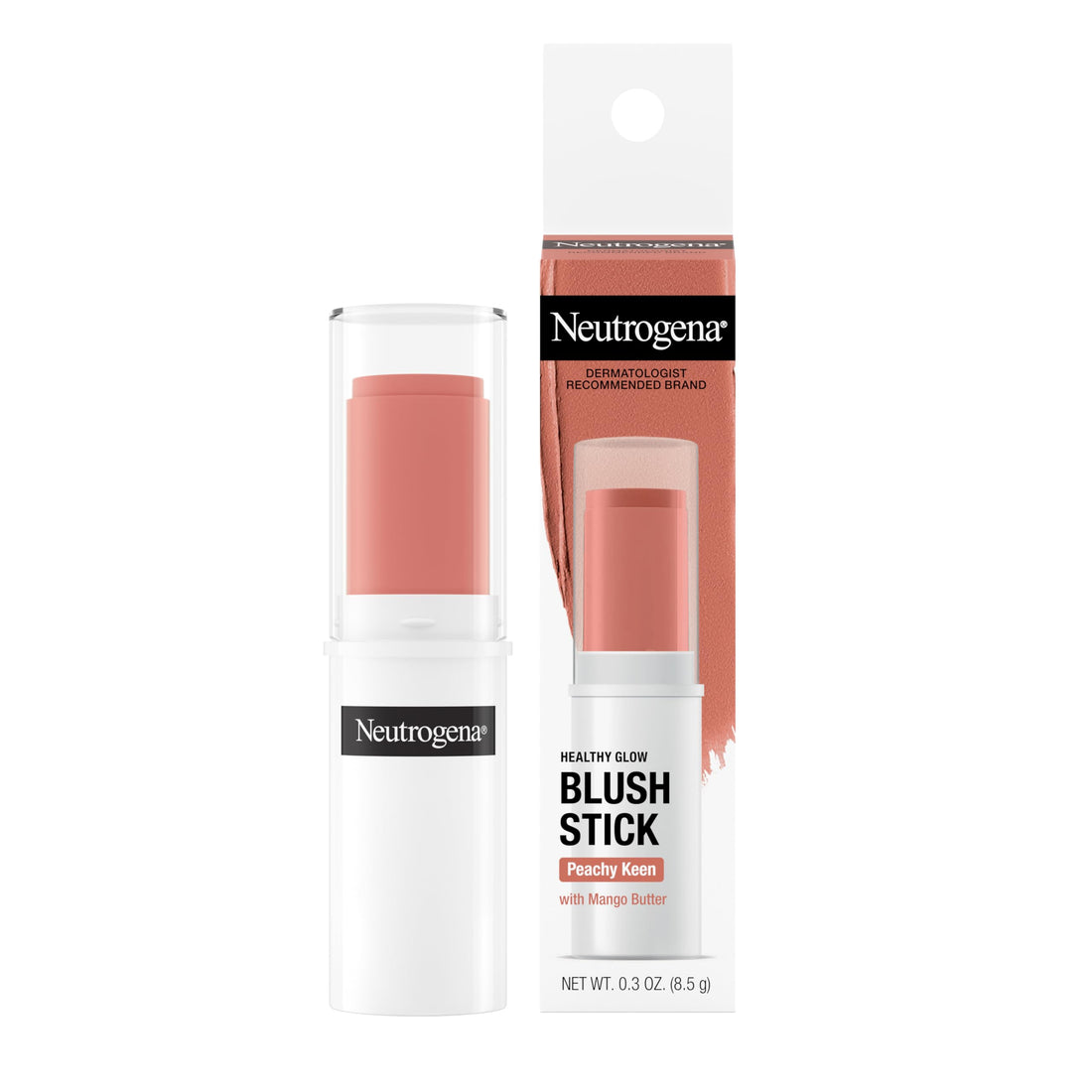 Neutrogena Healthy Glow Blush Stick, Easy to Use Lightweight Makeup, Ultra Creamy Cheek Color with Mango Butter Leaves Skin with a Natural Looking Colo, Peachy Keen, 0.3 oz