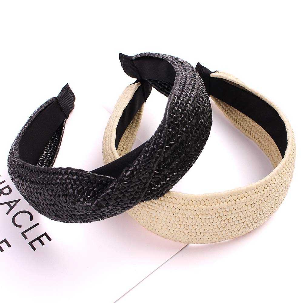 Women Hair Head Bands Headbands - Straw Knotted Beach Lafite Head Band for Women’s Hair Turban Wide Thick Twist Hairbands For Girls Washing Face Makeup and Beach Holiday