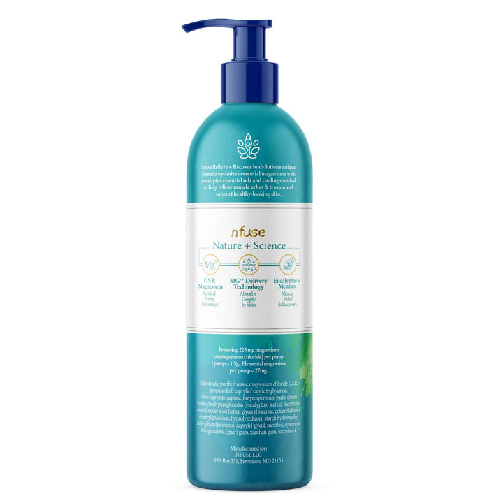 nfuse Natural Magnesium Body Lotion | Mg++ Delivery Technology | Pure Magnesium Chloride U.S.P. | Fragrance Free - Unscented: Calm + Replenish - 8 oz