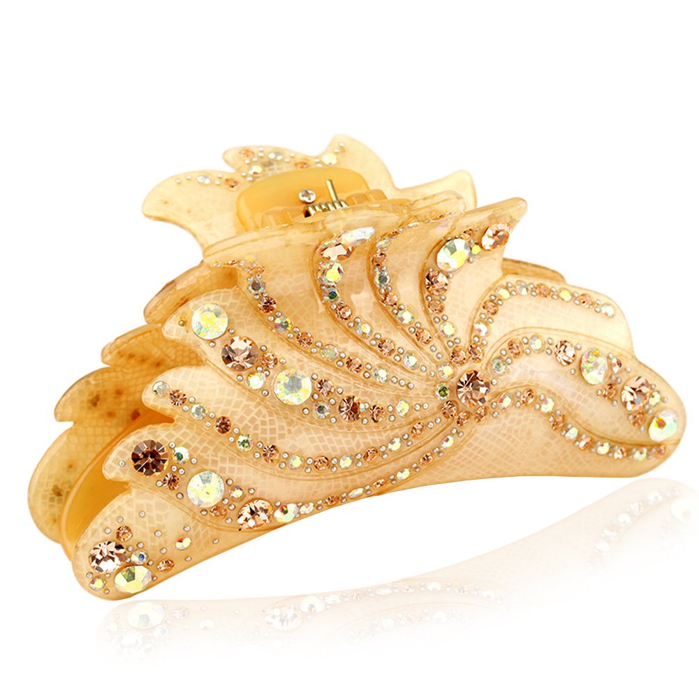 Fashion & Lifestyle 5-inch Hair Claw Jaw Clip for Women and Girls, X-Large - Pretty Strong Clamp Non-Slip Barrette Hair Updo Grip Bath Accessories for Thick Hair, Champagne Gold